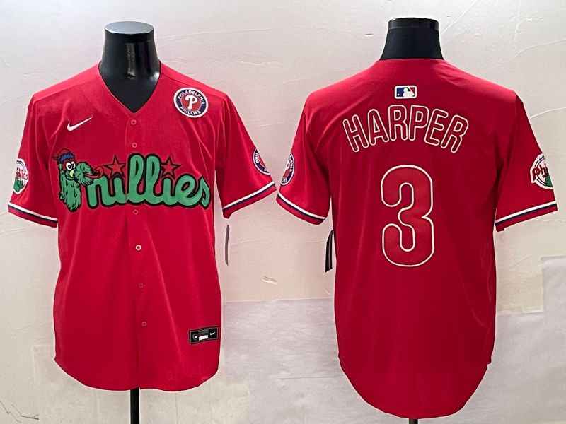 Men Philadelphia Phillies #3 Harper Red three generations Joint Name 2025 Nike MLB Jersey style 6->philadelphia phillies->MLB Jersey